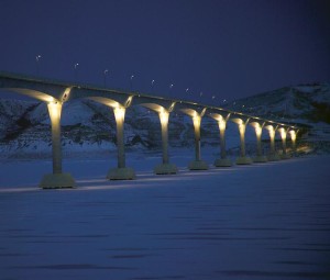 Four Bears Bridge at night